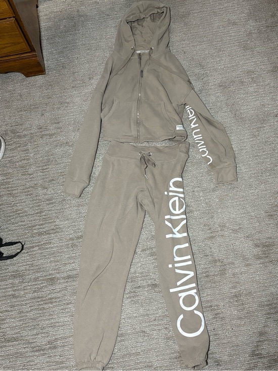 Calvin Klein Pants - Calvin Klein Taupe Zip Hoodie & Logo Joggers Set